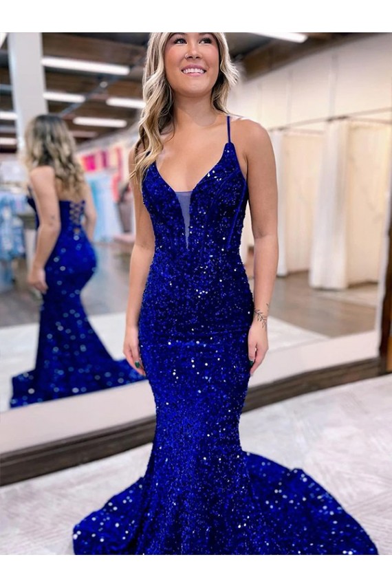 Purchase Velvet Sequin Mermaid Court Train Sleeveless Prom Dress