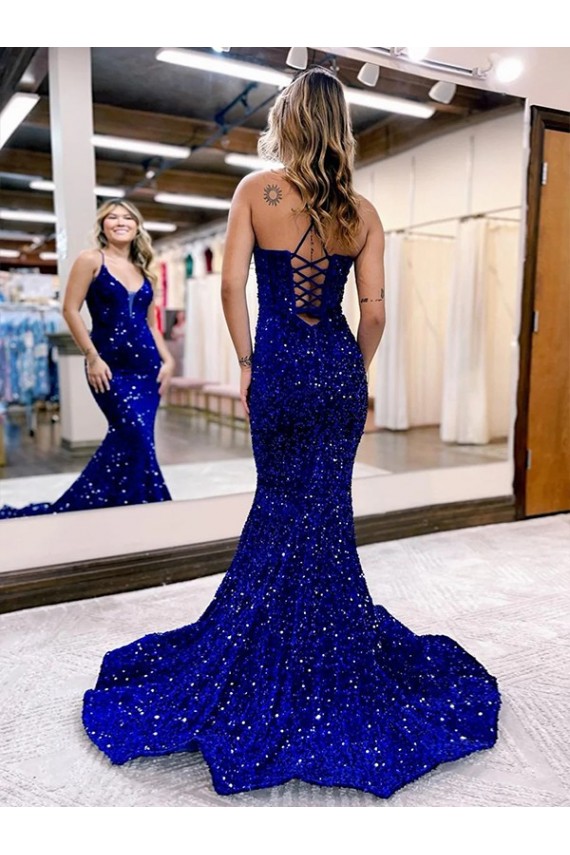 Purchase Velvet Sequin Mermaid Court Train Sleeveless Prom Dress