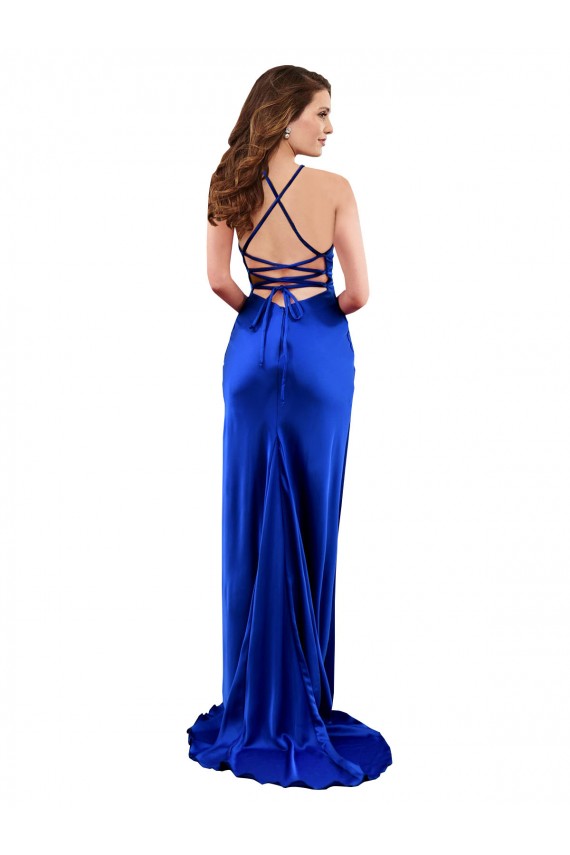 Purchase Silky Satin Sheath Long Sleeveless Criss Cross Open Back Formal Evening Dress