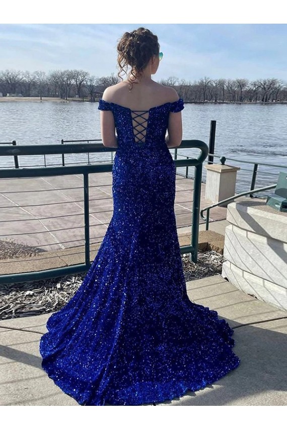 Purchase Velvet Sequin Sweep Train Sleeveless Prom Dress