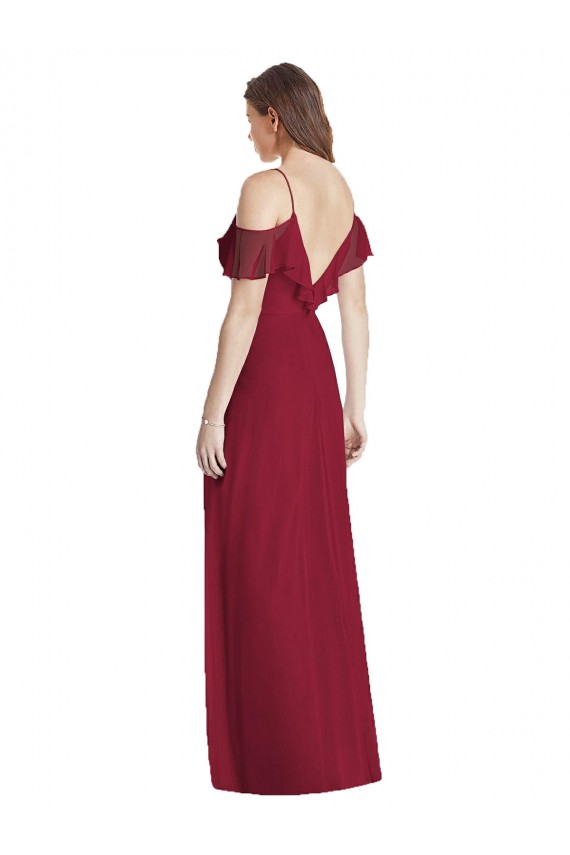 Purchase Soft Chiffon Trumpet Long Cold Shoulder V-Back Semi Formal Evening Dress