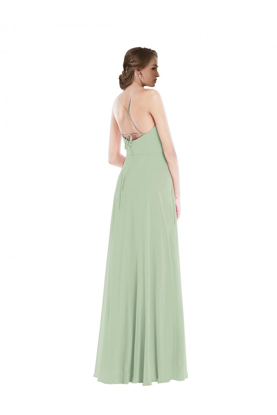 Purchase Soft Chiffon A-Line Long Sleeveless Criss Cross Back Front Slit Evening Dresses