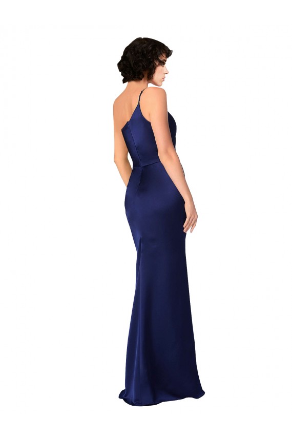 Purchase Silky Satin A-Line Long Sleeveless Skirt Slit Prom Dresses