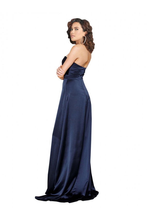 Purchase Silky Satin A-Line Long Sleeveless Low Back High Side Slit Prom Dresses
