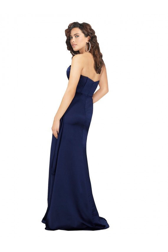 Purchase Silky Satin A-Line Long Sleeveless Sapphire Formal Evening Dress
