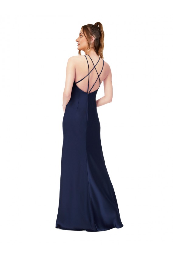Purchase Silky Satin Sheath Long Sleeveless Criss Cross Back Formal Evening Dress