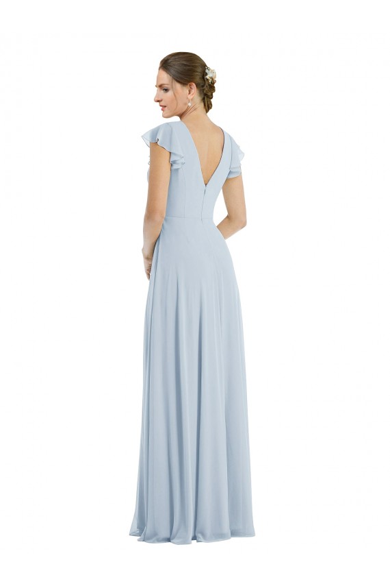Purchase Soft Chiffon A-Line Long Flutter Sleeves V-Back Formal Evening Dress