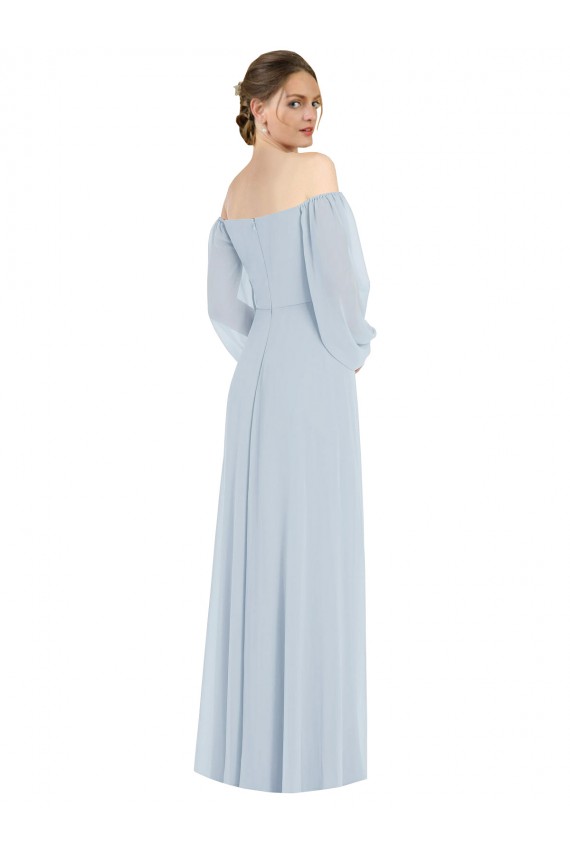 Purchase Soft Chiffon A-Line Long Puff Sleeves Formal Evening Dress