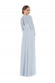 Purchase Soft Chiffon A-Line Long Puff Sleeves Keyhole Back Formal Evening Dress