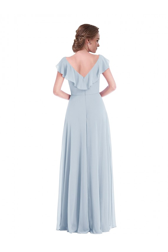 Purchase Soft Chiffon A-Line Long Sleeveless V-Back Black Tie Evening Dress