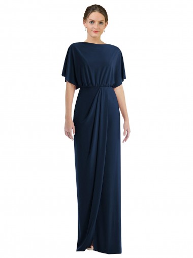 Purchase Spandex Sheath Short Sleeves Long Open Back Semi Formal Evening Dress