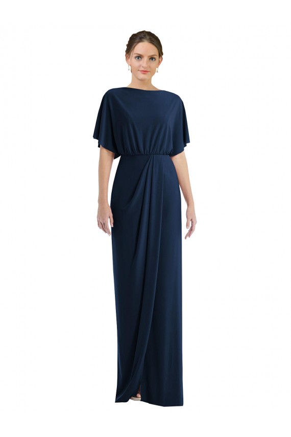Purchase Spandex Sheath Short Sleeves Long Open Back Semi Formal Evening Dress