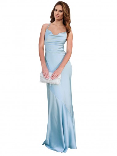 Purchase Silky Satin Sheath Sheath Sleeveless Light Sky Blue Formal Evening Dress