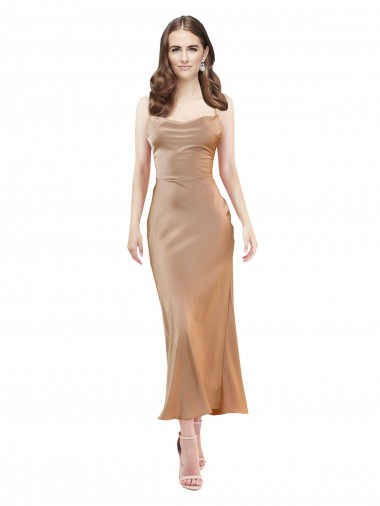 Purchase Silky Satin Sheath Midi Length Sleeveless Low Back Formal Evening Dress