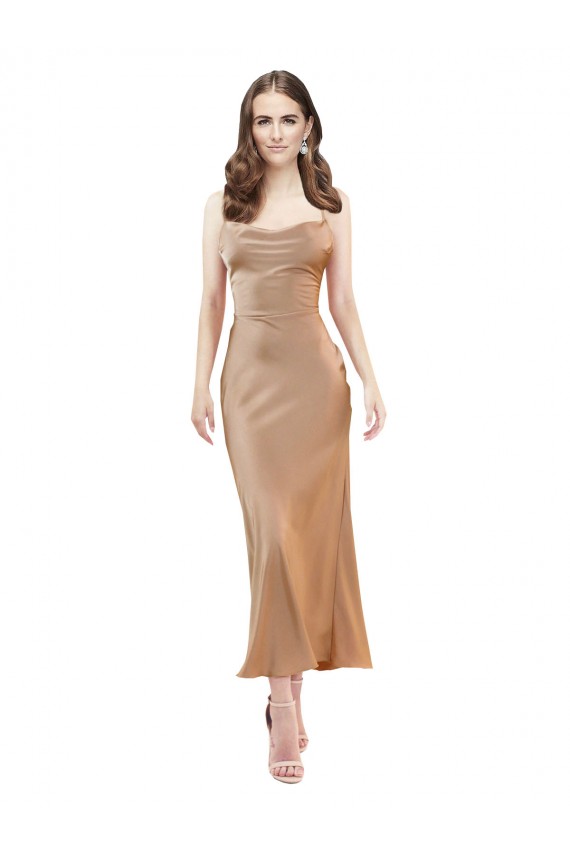 Purchase Silky Satin Sheath Midi Length Sleeveless Low Back Formal Evening Dress