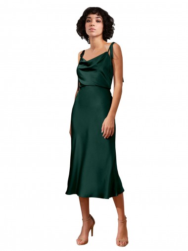 Purchase Stretch Satin Sheath Midi Length Sleeveless Black Tie Evening Dress