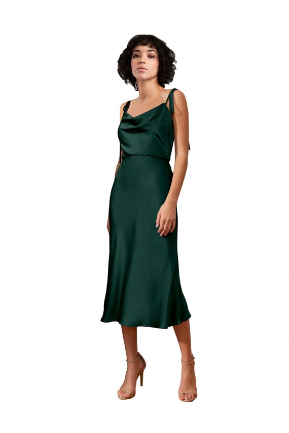 Purchase Stretch Satin Sheath Midi Length Sleeveless Black Tie Evening Dress