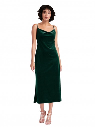 Purchase Stretch Velvet Sheath Midi Length Sleeveless Criss Cross Open Back Black Tie Evening Dress