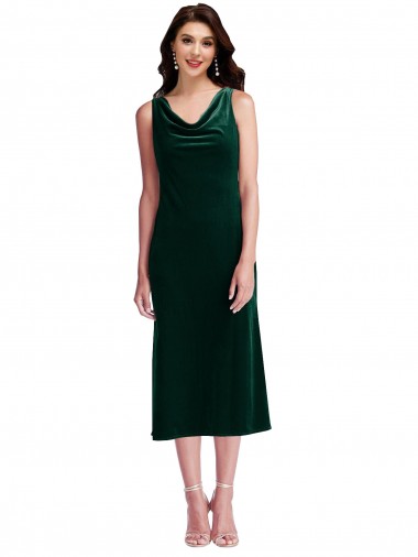 Purchase Stretch Velvet Sheath Midi Length Sleeveless V-Back Evening Dress