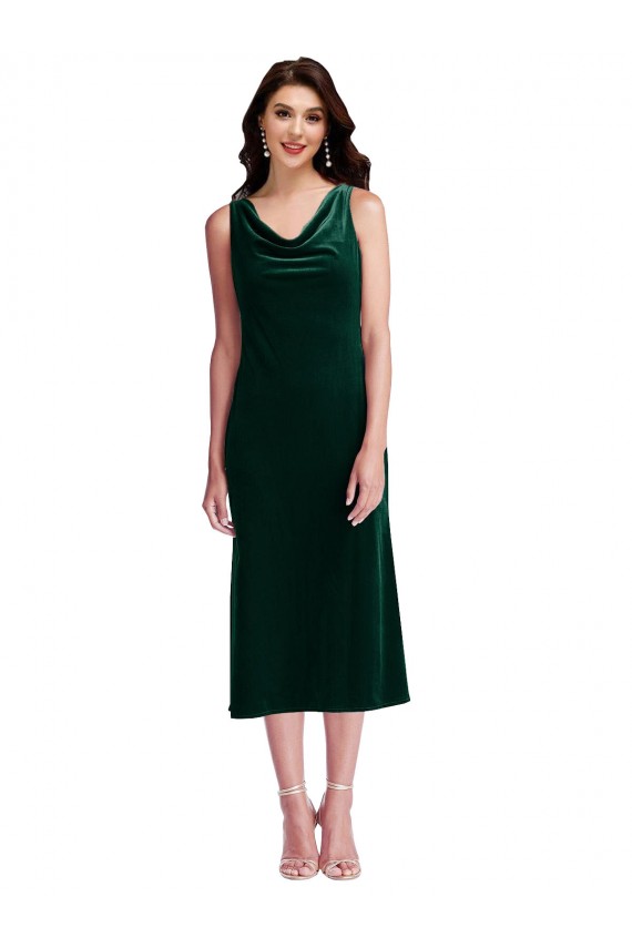 Purchase Stretch Velvet Sheath Midi Length Sleeveless V-Back Evening Dress