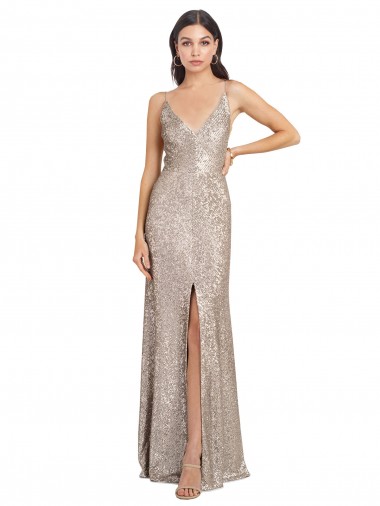Purchase Sequin & Sparkling Sequin Sheath Long Sleeveless V-Back Formal Evening Dress