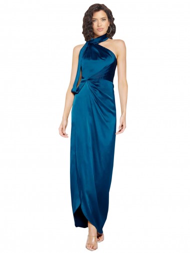 Purchase Silky Satin Sheath Long Sleeveless Side Slit Prom Dresses