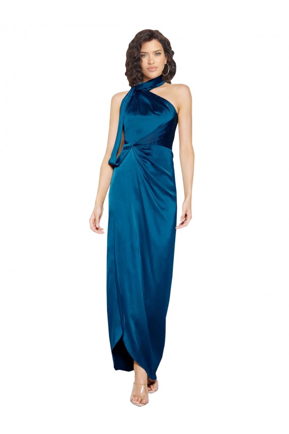 Purchase Silky Satin Sheath Long Sleeveless Side Slit Prom Dresses