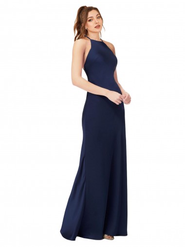 Purchase Silky Satin Sheath Long Sleeveless Criss Cross Back Formal Evening Dress