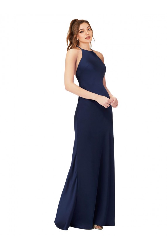 Purchase Silky Satin Sheath Long Sleeveless Criss Cross Back Formal Evening Dress