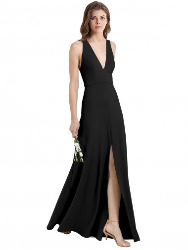 Purchase Stretch Crepe Sheath Long Sleeveless Front Slit Prom Dresses