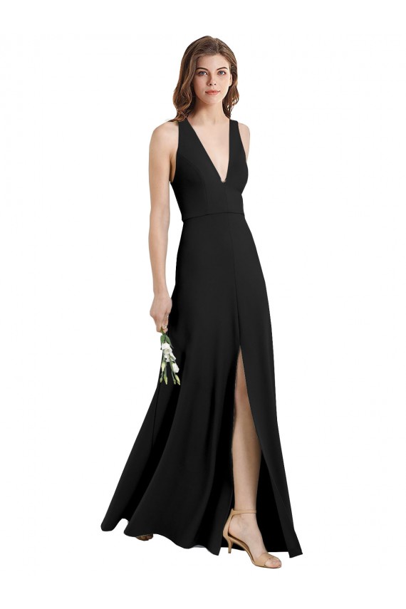 Purchase Stretch Crepe Sheath Long Sleeveless Front Slit Prom Dresses