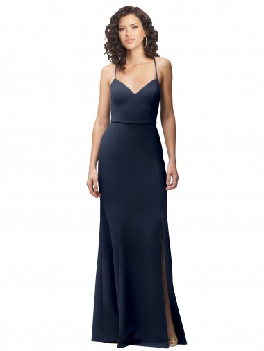 Purchase Stretch Crepe Sheath Long Sleeveless Criss Cross Back Formal Evening Dress
