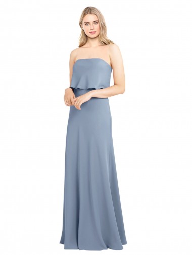 Purchase Stretch Crepe Sheath Long Sleeveless Smoke Blue Formal Dress