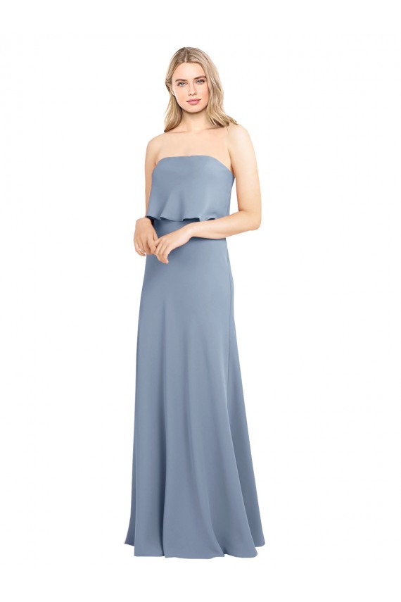 Purchase Stretch Crepe Sheath Long Sleeveless Smoke Blue Formal Dress