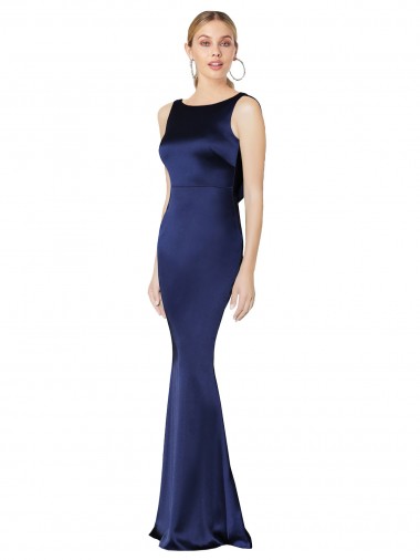 Purchase Stretch Satin Sheath Long Sleeveless Low Back Formal Evening Dress