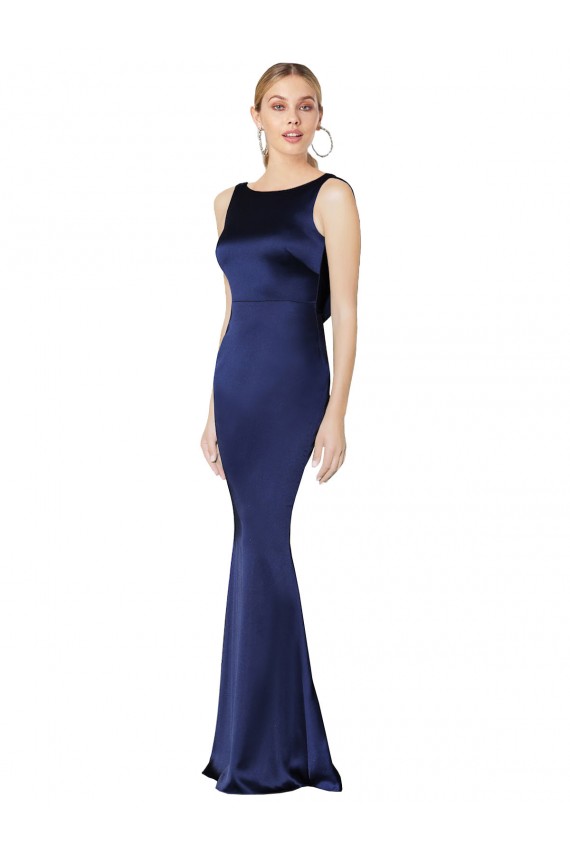 Purchase Stretch Satin Sheath Long Sleeveless Low Back Formal Evening Dress