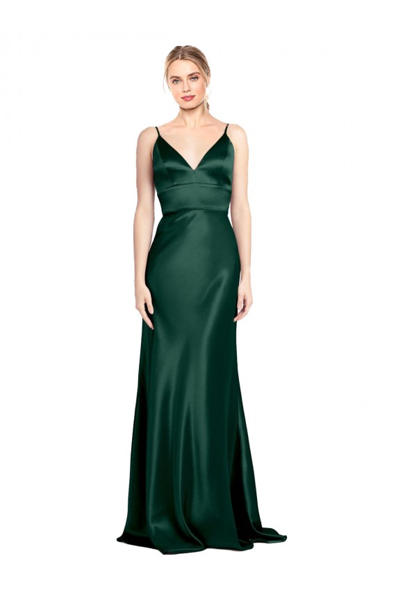 Purchase Stretch Satin Sheath Long Sleeveless V-Back Formal Evening Dress