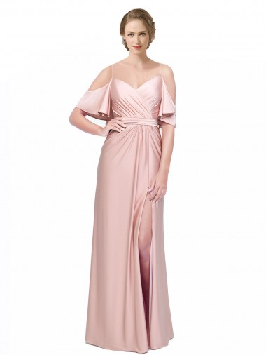 Purchase Silky Satin Sheath Long Cold Shoulder Low Back Formal Evening Dress