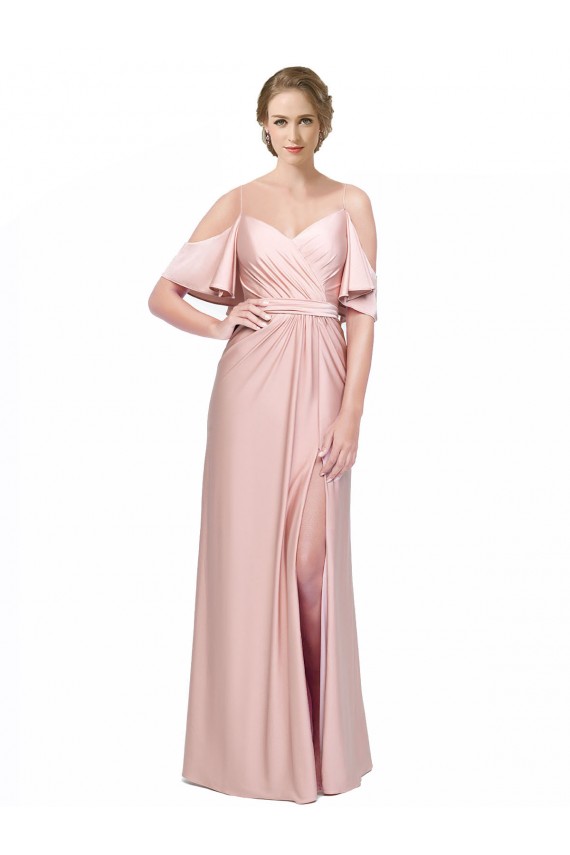 Purchase Silky Satin Sheath Long Cold Shoulder Low Back Formal Evening Dress