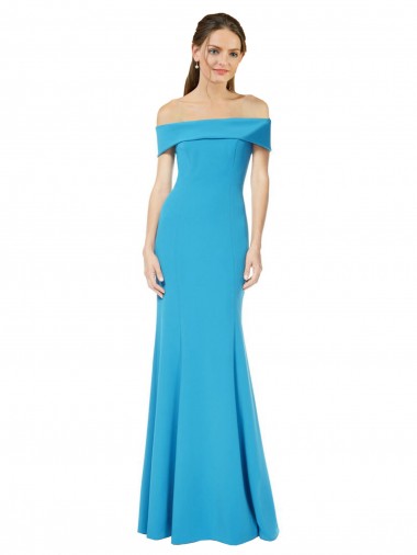 Purchase Stretch Crepe Sheath Long Sleeveless Peacock Blue Formal Dress