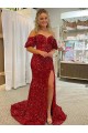 Purchase Velvet Sequin Sheath Court Train Short Sleeves Evening Dress