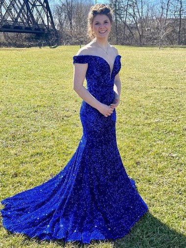 Purchase Velvet Sequin Sweep Train Sleeveless Prom Dress