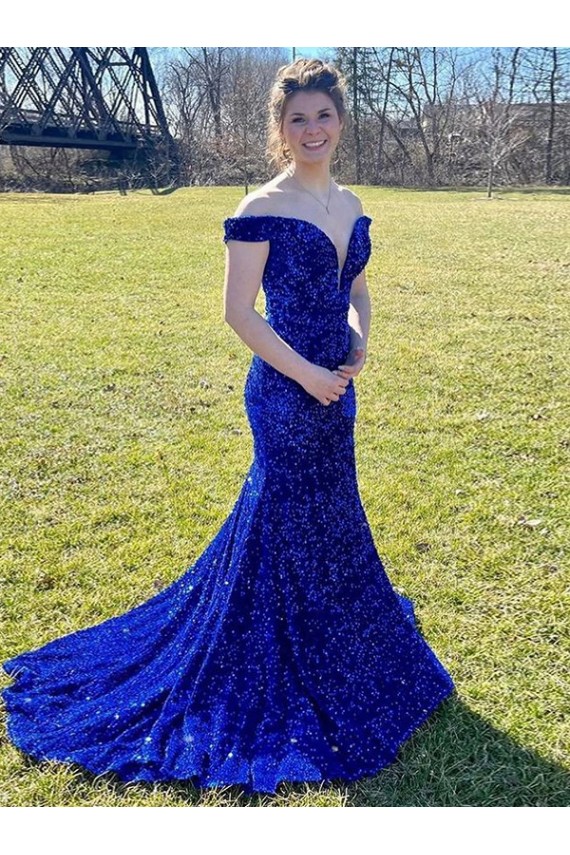Purchase Velvet Sequin Sweep Train Sleeveless Prom Dress