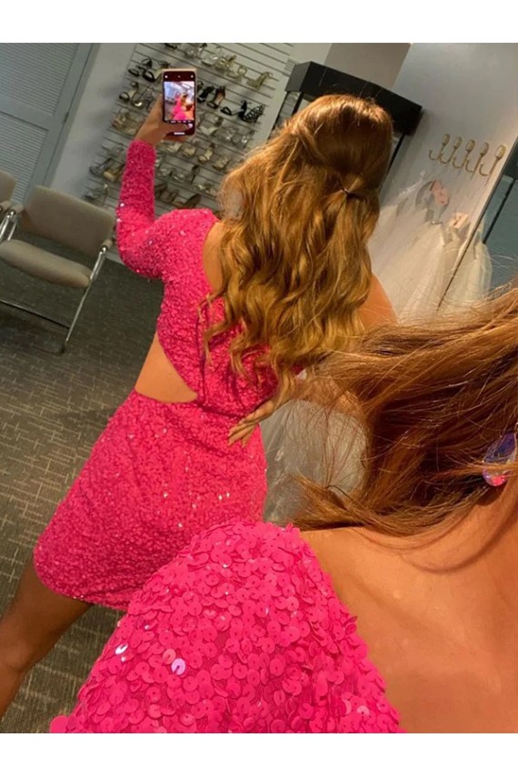 Purchase Velvet Sequin Sheath Short Long Sleeves Velvet Sequin Evening Dress
