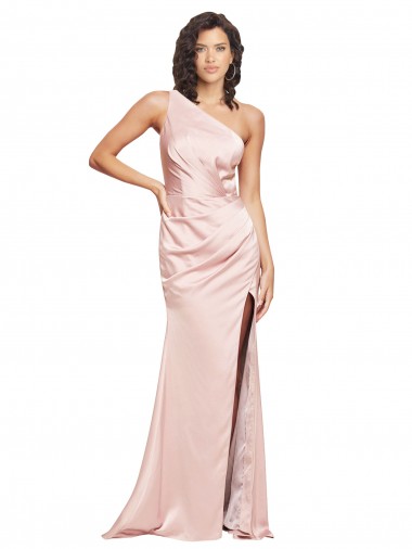 Purchase Silky Satin Sheath Long Sleeveless Low Back High Slit Prom Dresses