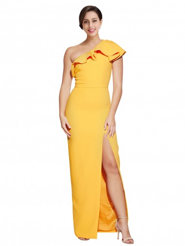 Purchase Stretch Crepe Sheath Long Sleeveless High Slit Prom Dresses