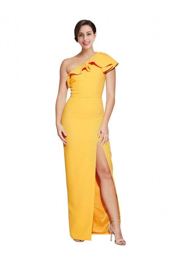 Purchase Stretch Crepe Sheath Long Sleeveless High Slit Prom Dresses