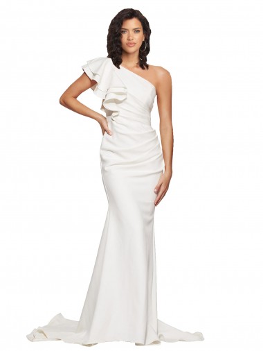 Purchase Stretch Crepe Sheath Sheath Sleeveless Ivory Semi Formal Evening Dress