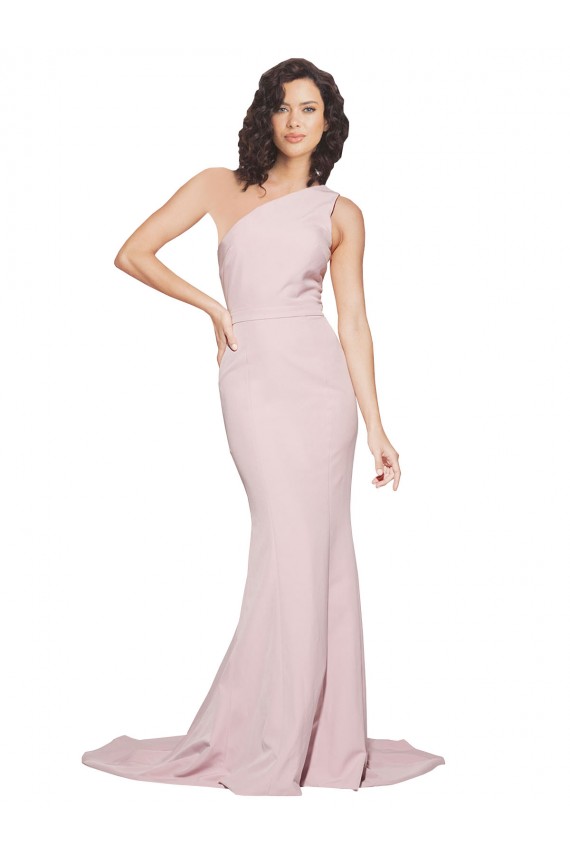 Purchase Stretch Crepe Sheath Sweep Train Sleeveless Side Slit Prom Dresses
