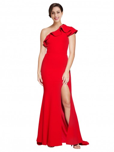 Purchase Stretch Crepe Sheath Sweep Train Sleeveless High Slit Prom Dresses